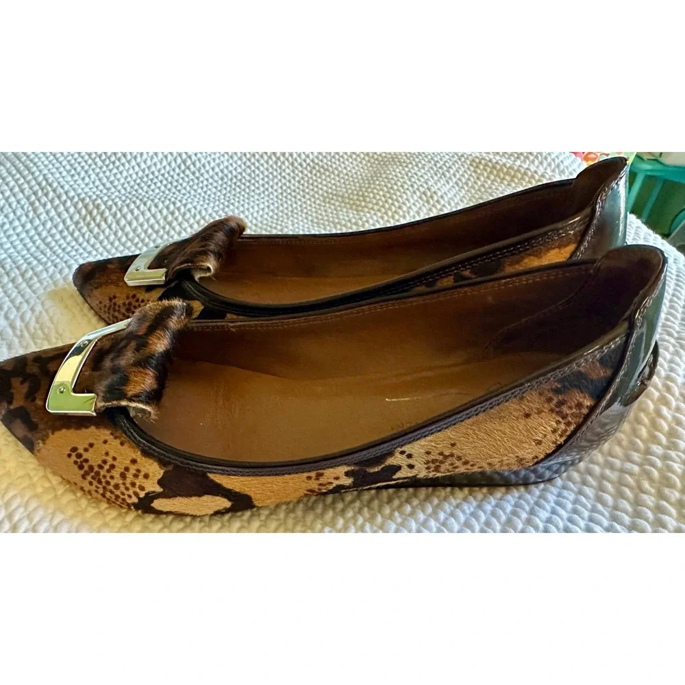 Donald J Pliner Nila Leopard Calf Hair Wedge Pumps Brown Animal Print 8M